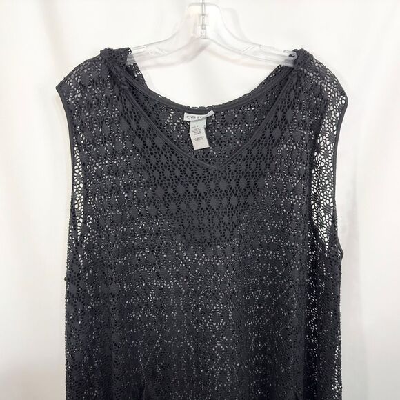 Catherines Plus Size 26W 28W Swim Cover‎ Up 3X Black Lace Hooded Pockets 1471 - Picture 3 of 8
